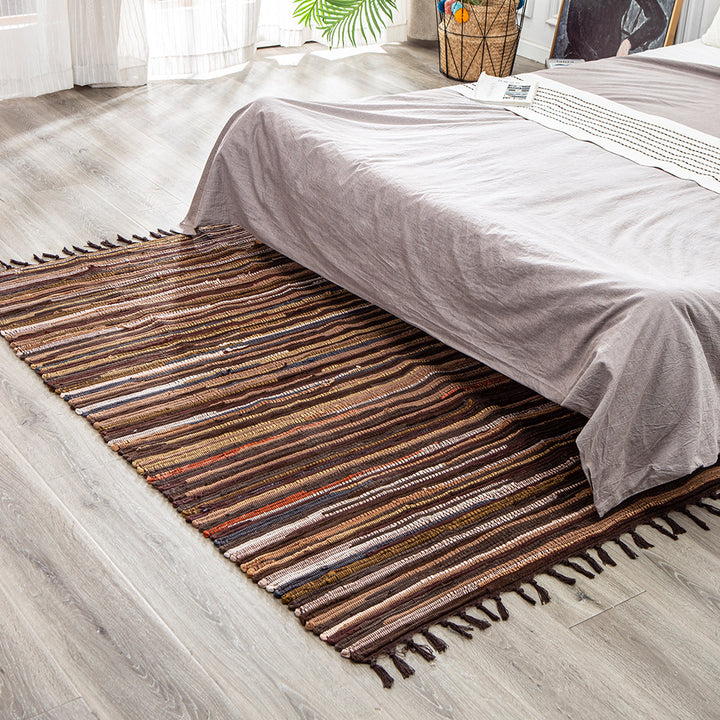 Handwoven cotton rug runner with fringes