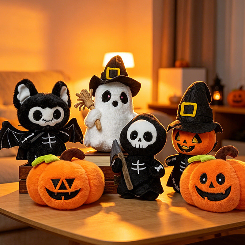Cozy decorative pumpkin plush pillow with face and velvet feet