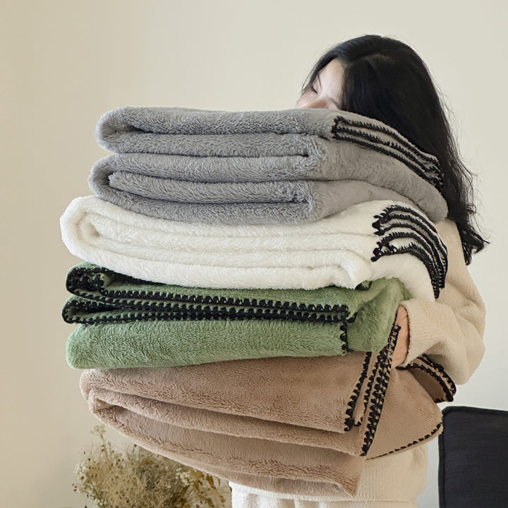 Extra soft microfleece throw blanket with decorative stitching