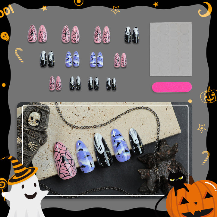 Halloween-Themed Ghost and Spider Press-On Nail Art Set
