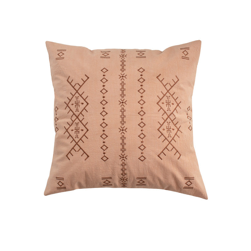Square decorative cushion with fine relief embroidery in ethnic design and removable cover Kalsten