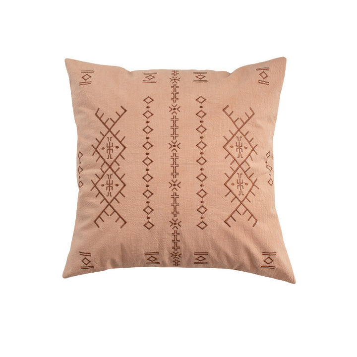 Square decorative cushion with fine relief embroidery in ethnic design and removable cover Kalsten