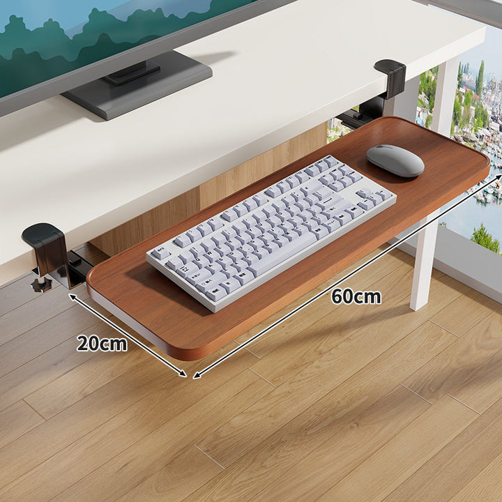 Clamp-Mounted Under-Desk Adjustable Bamboo Keyboard Tray