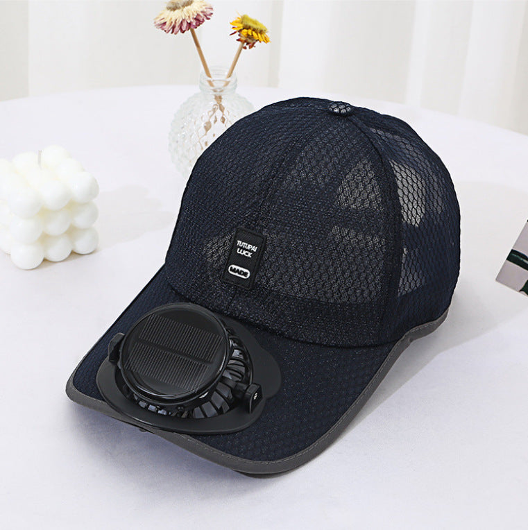 Ventilated baseball cap with integrated solar fan in the visor and breathable mesh Kalsten