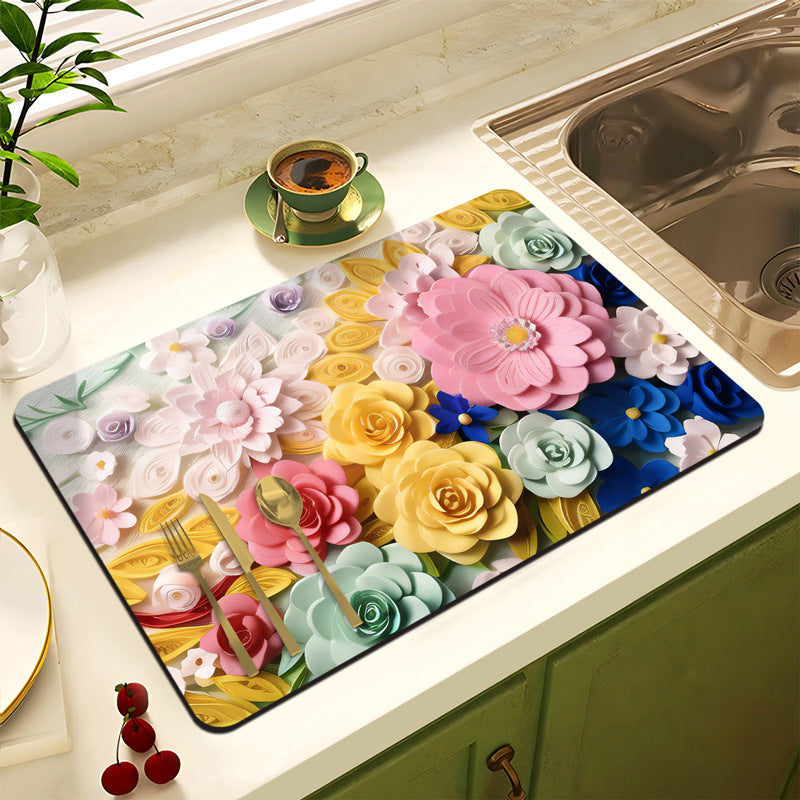 Floral Design Anti-Slip Kitchen Mat