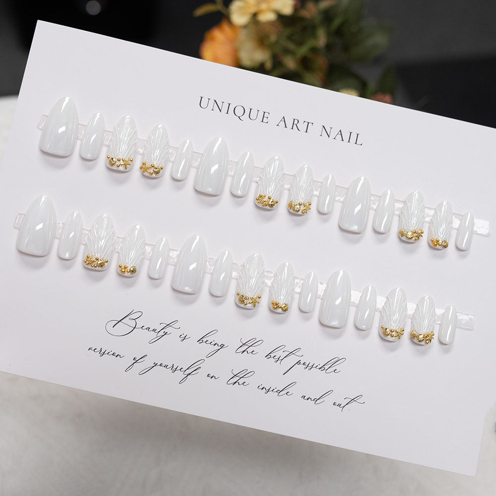 Ornate Long-Stiletto Press-On Nails with Gold Accents