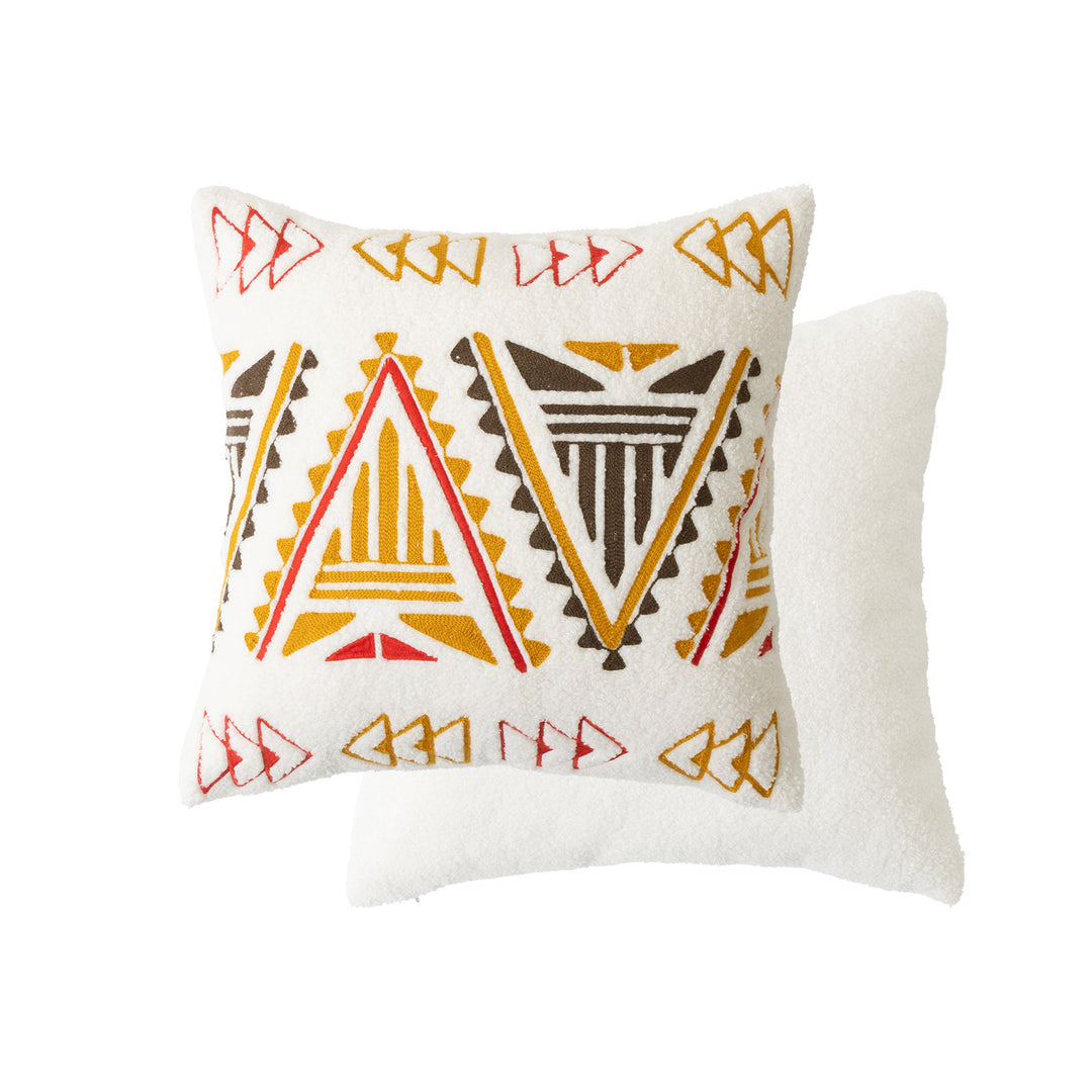 Embroidered decorative pillow in boho style with boucle structure and filling pillow