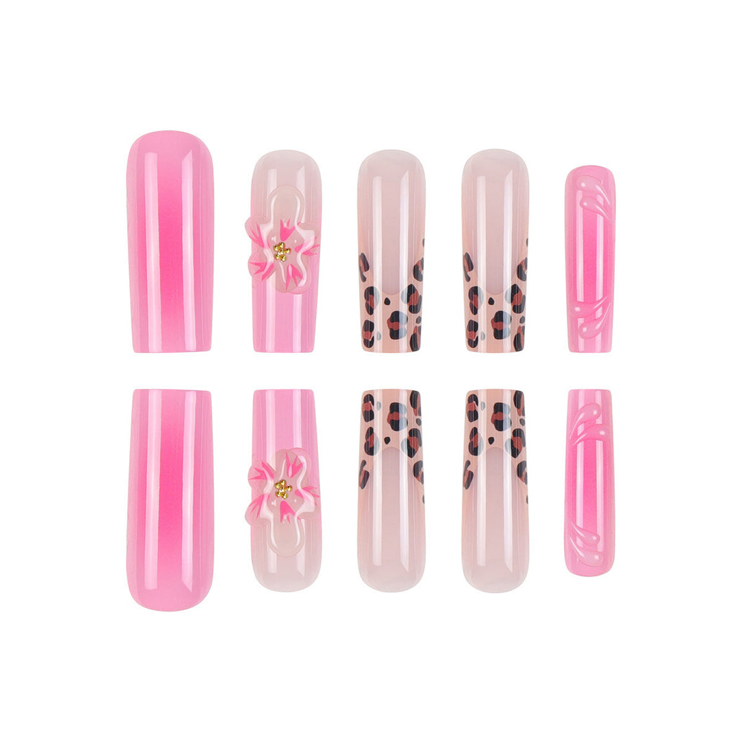Artistic Stiletto Press-On Nail Set with Floral and Animal Prints Kalsten