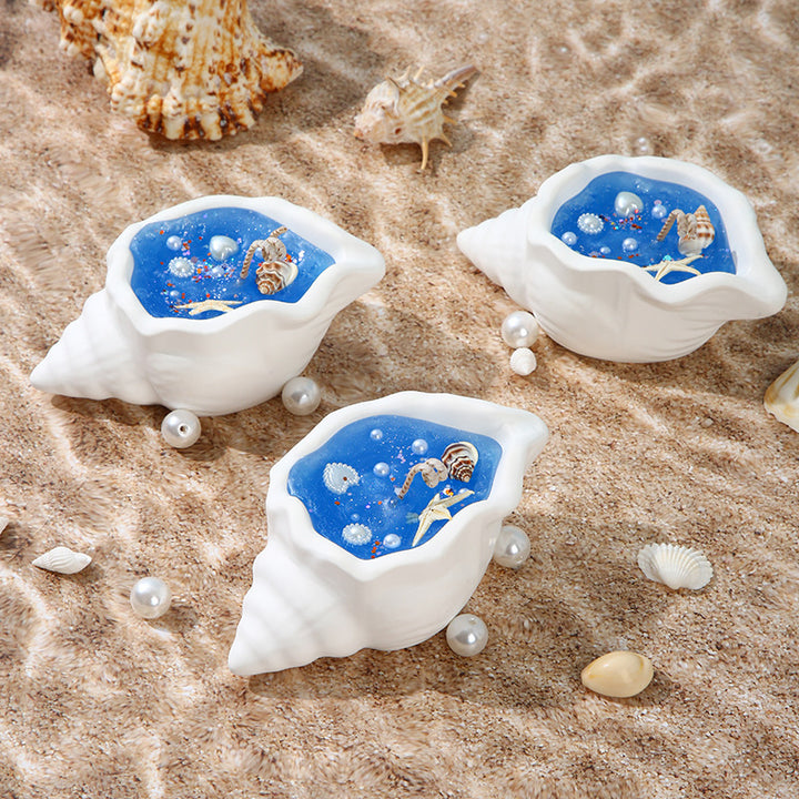 Handcrafted Coastal Seashell Resin Trinket Dish with Miniature Starfish and Ocean Inlay