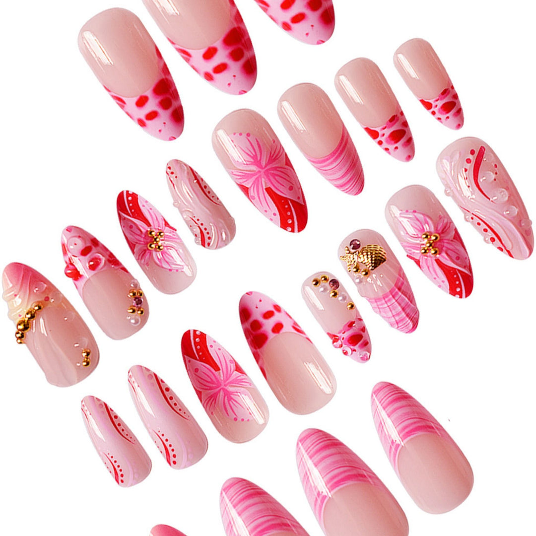 Floral Enamel Pointed Nail Art Extensions Kalsten