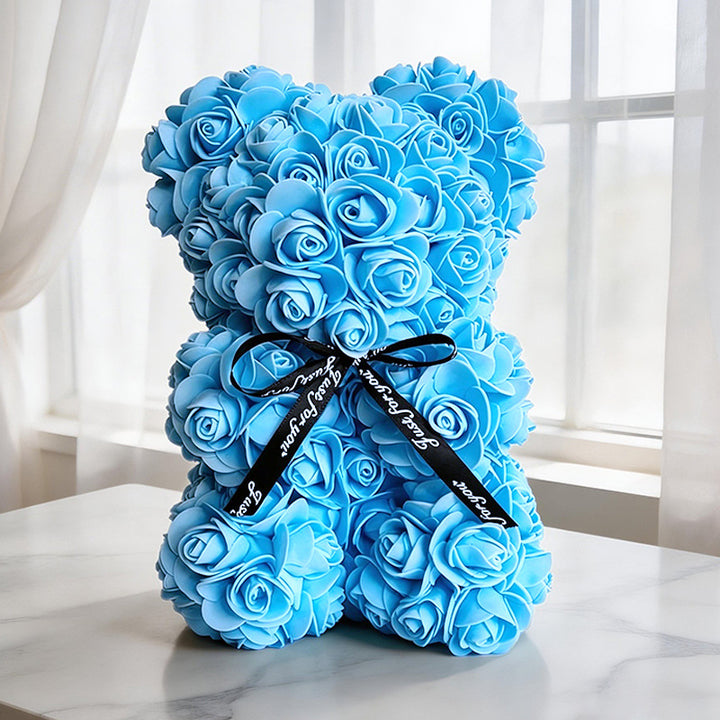 Handcrafted Rose-Foam Teddy Bear Gift Sculpture With Heart Accent