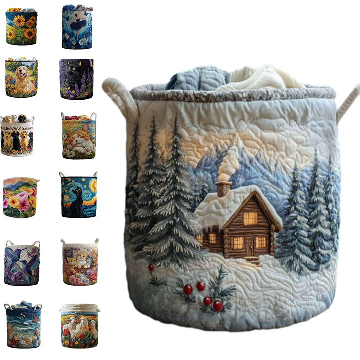 Quilted Decorative Laundry Storage Basket With Rope Handles Collapsible Fabric Organizer