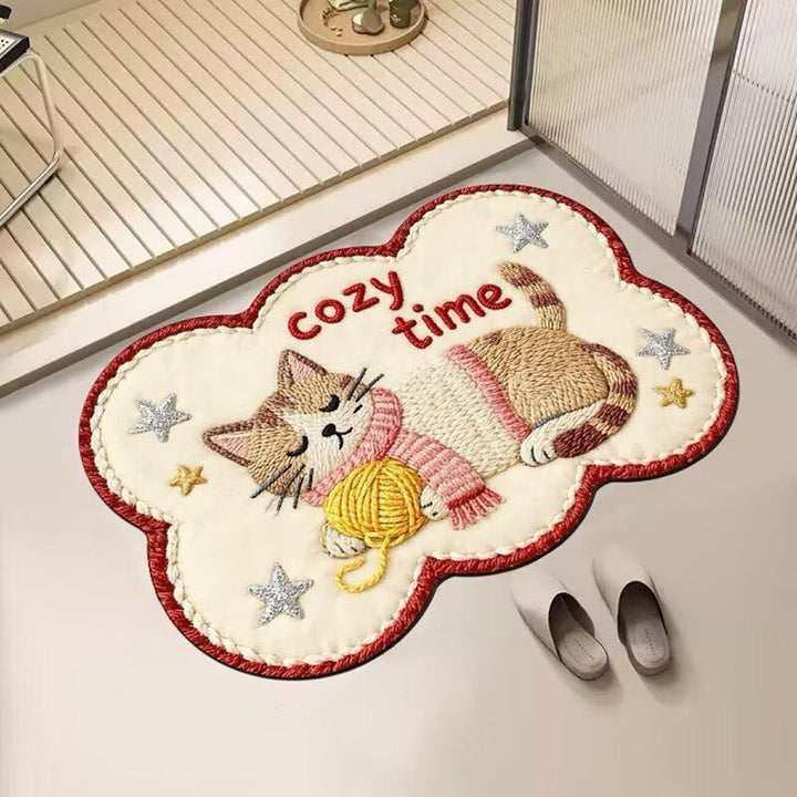 Embroidered Cat-Themed Bath Rug Kalsten