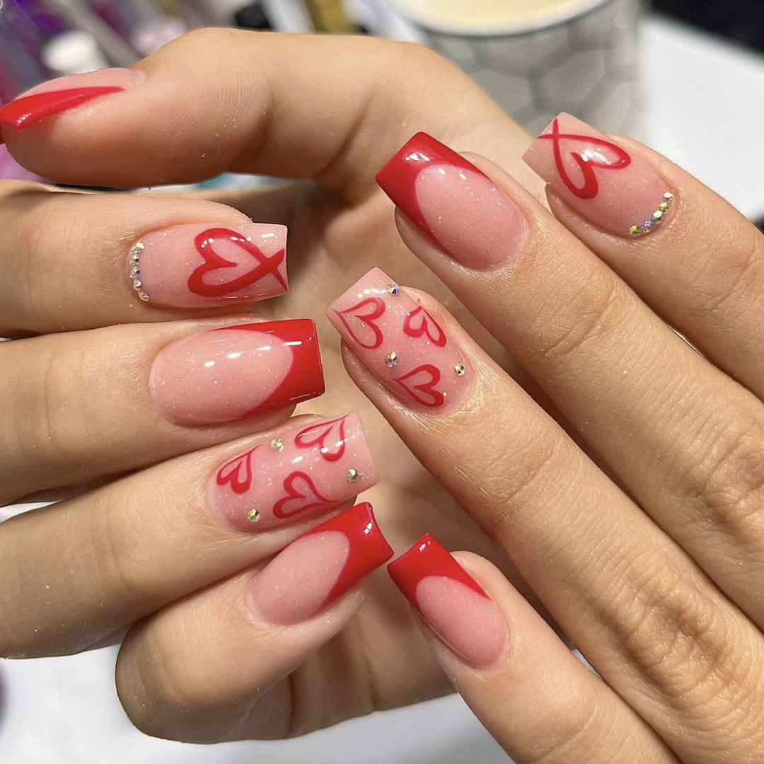 Decorative Heart-Inspired Acrylic Nail Art Extensions Kalsten