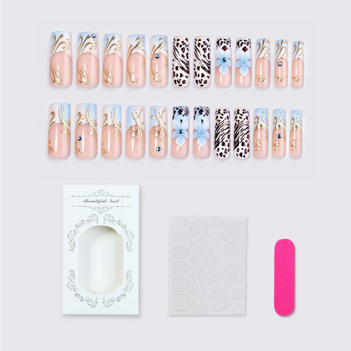 Glamorous artificial nail set with floral accents and glitter details Kalsten
