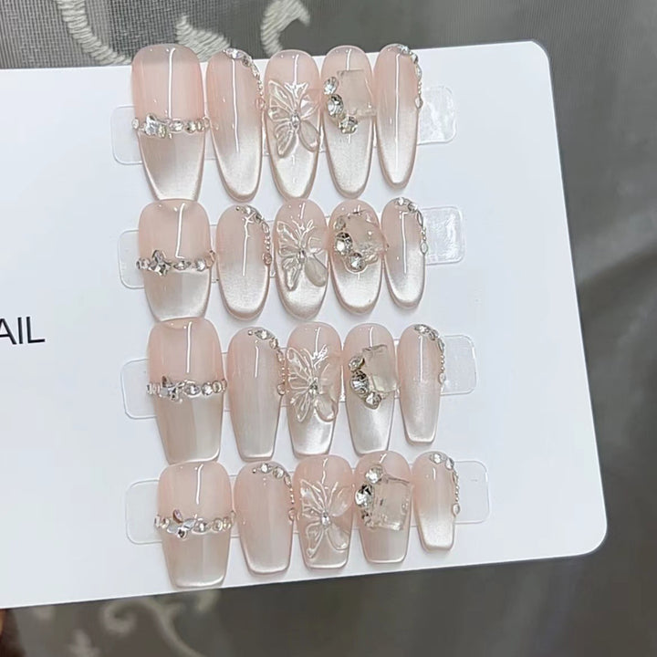 Elegant Butterfly and Rhinestone Press-On Nail Set Kalsten