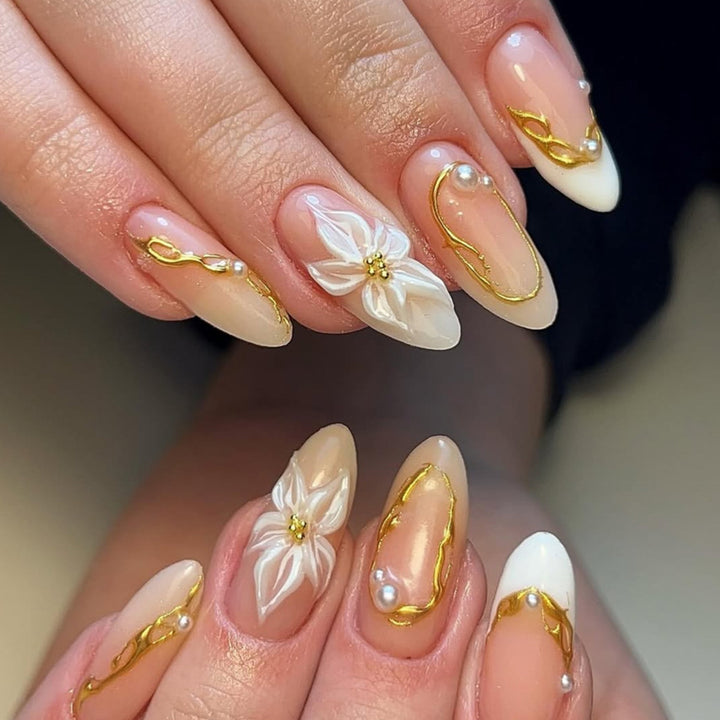 Floral Pearl Accent Nail Art Kalsten