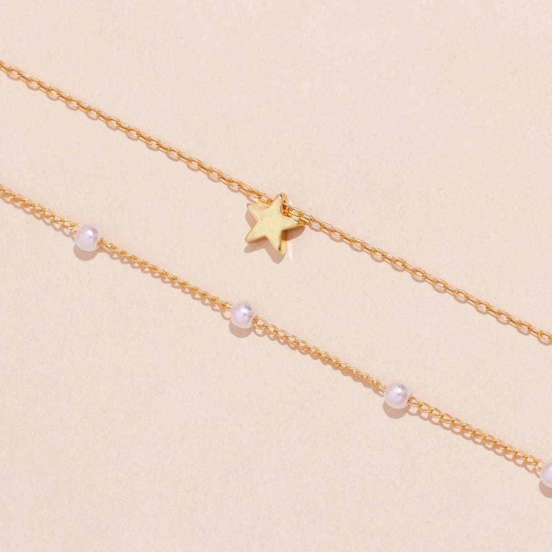Layered Pearl and Star Pendant Necklace Kalsten