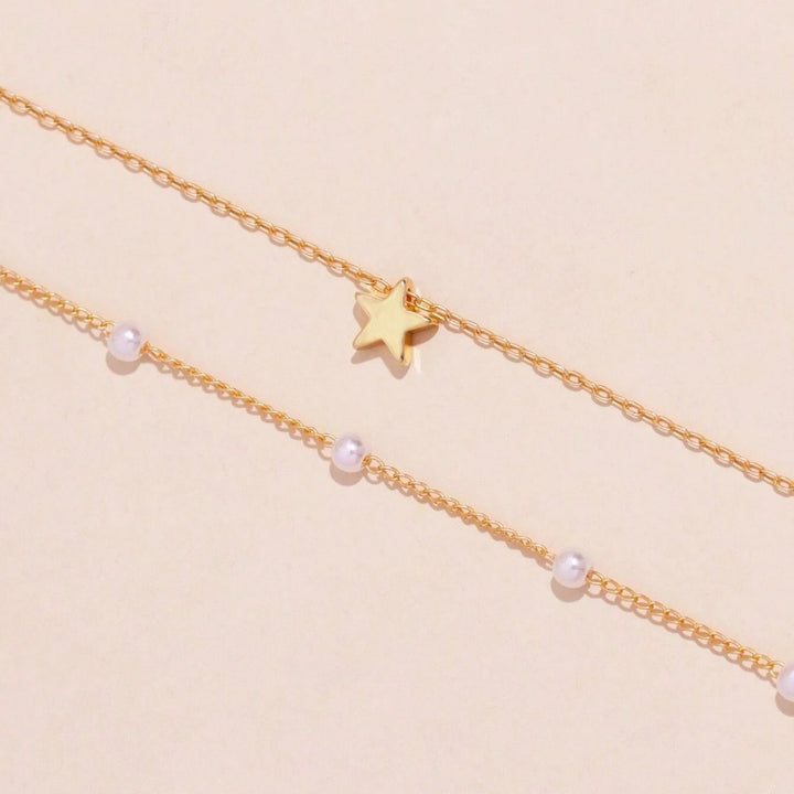 Layered Pearl and Star Pendant Necklace Kalsten