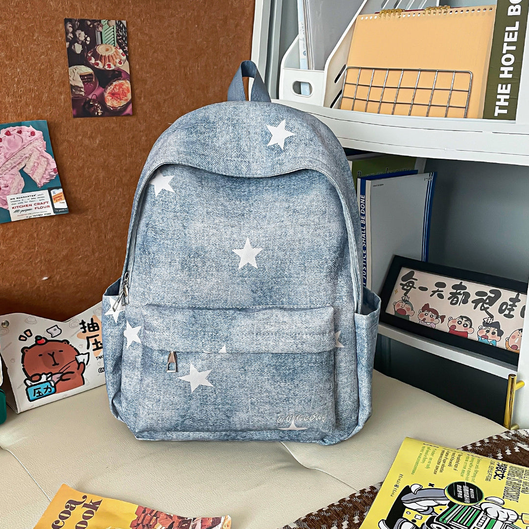 Casual Star-Print Denim Backpack Kalsten