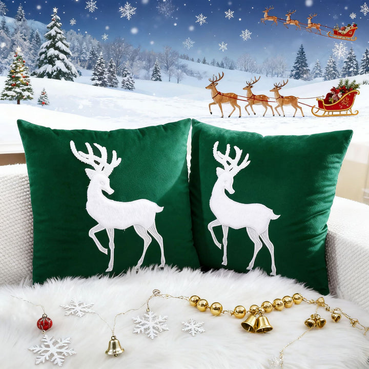 Velvet Embroidered Festive Accent Pillow Cover with Metallic Script