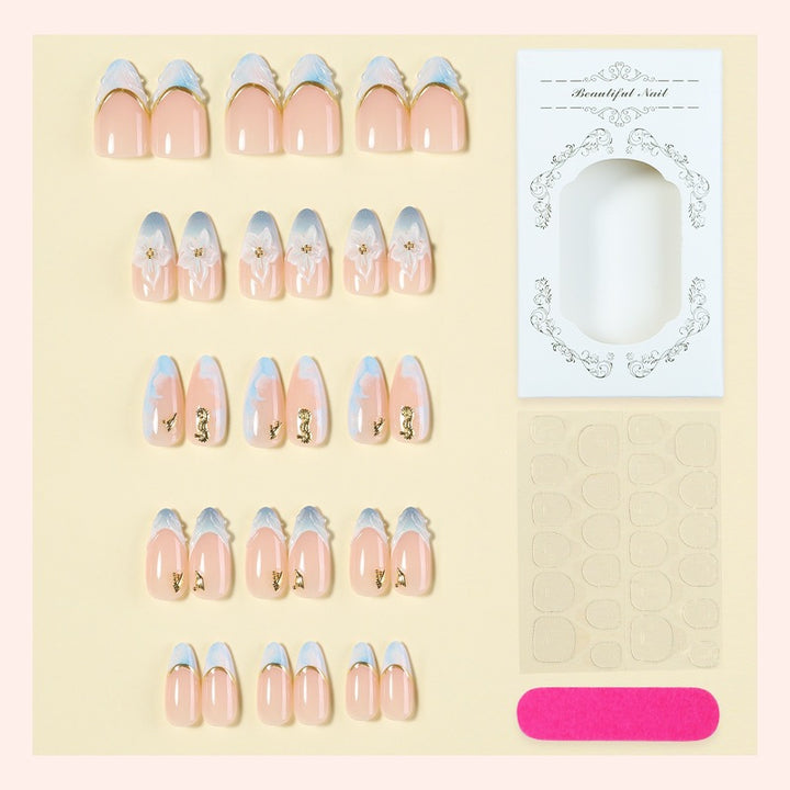 Artificial nail set with elegant flower and gold accents Kalsten