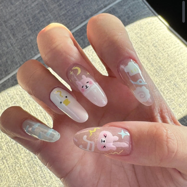 Artistic Heart-Embellished Stiletto Nails