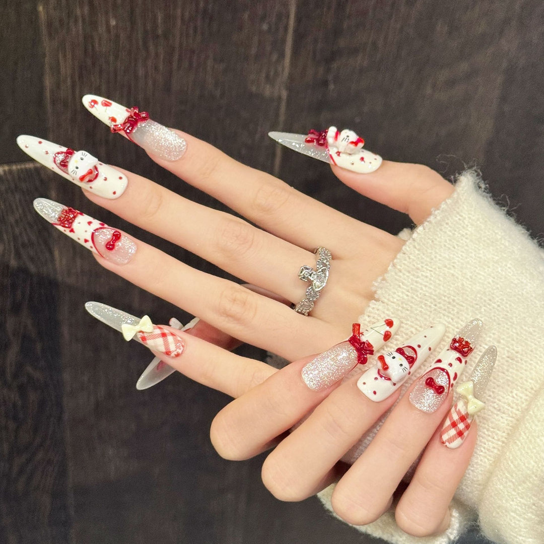 Creative Themed Press-On Nail Set with Holiday Motifs