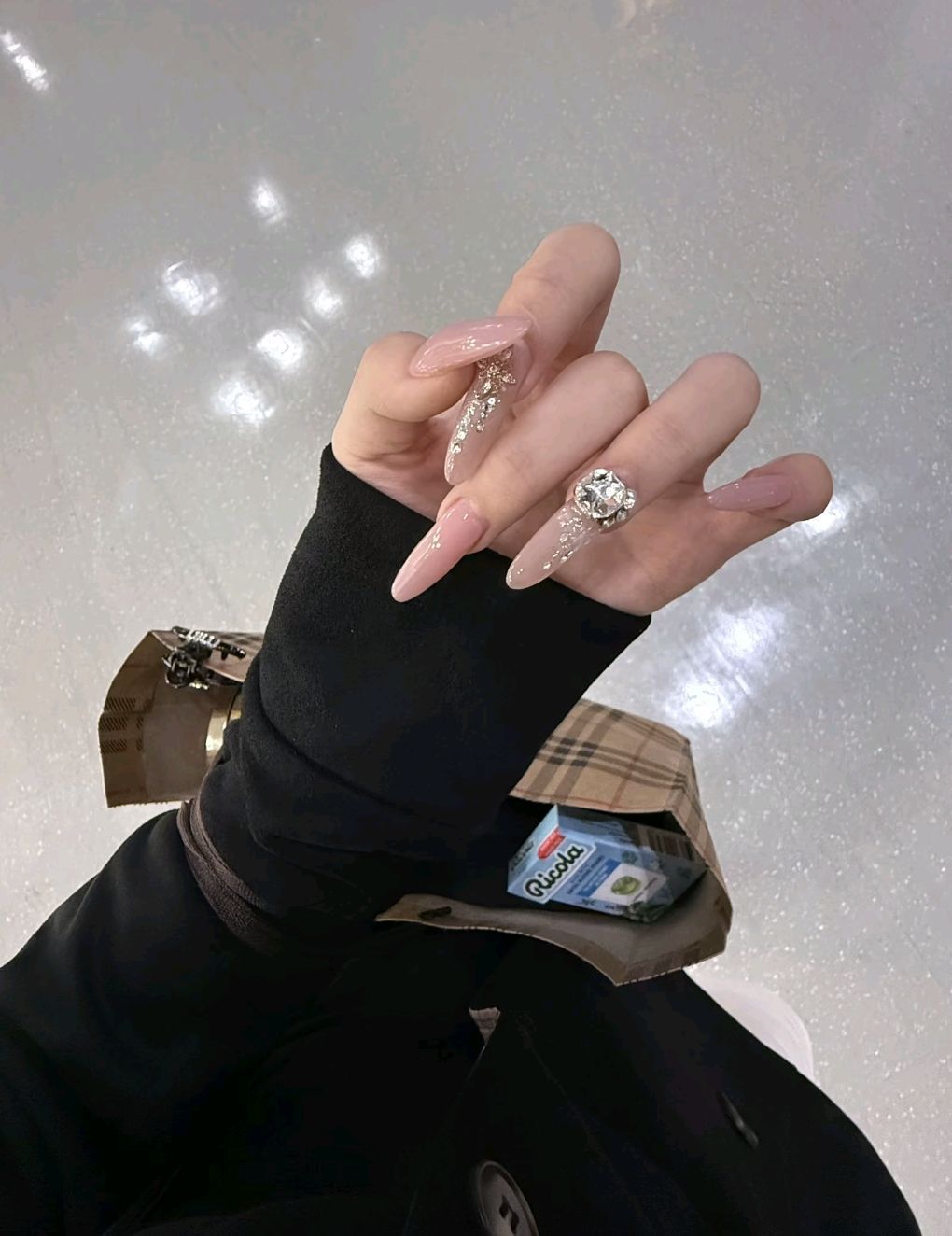 Elegant Stiletto Nail Extensions with Crystal Accents