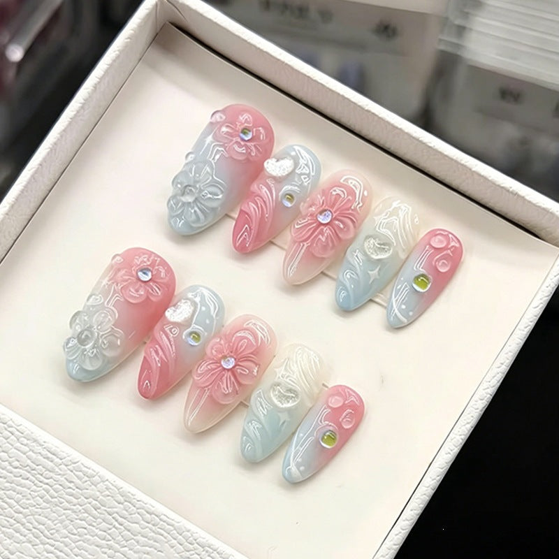 Acrylic nail set with elegant gradient and floral design Kalsten