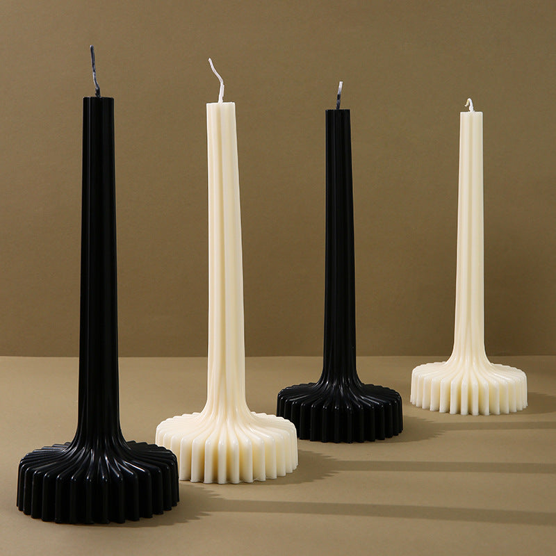 Sculptural Fluted Pedestal-Taper Candle with Radial Pleated Base