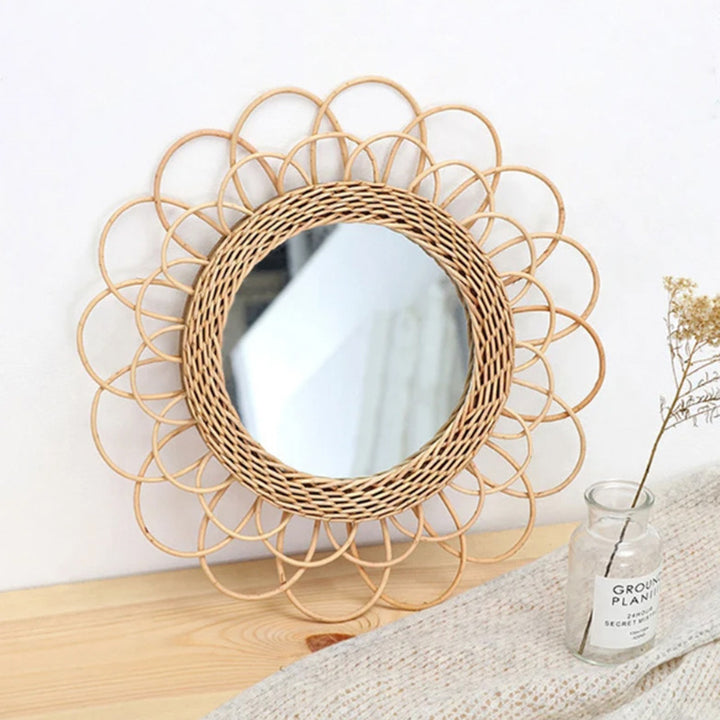 More Elegant Round Wall Mirror Made of Natural Rattan Kalsten