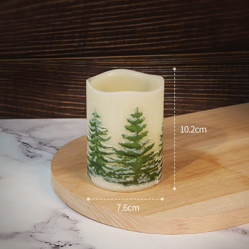 Hand-Painted Pine Forest Textured Pillar Candle for Tabletop Decor