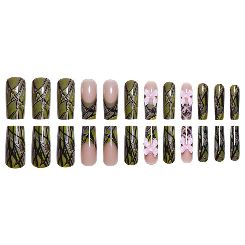 Decorative Long Press-On Nail Art with Bow Accents Kalsten
