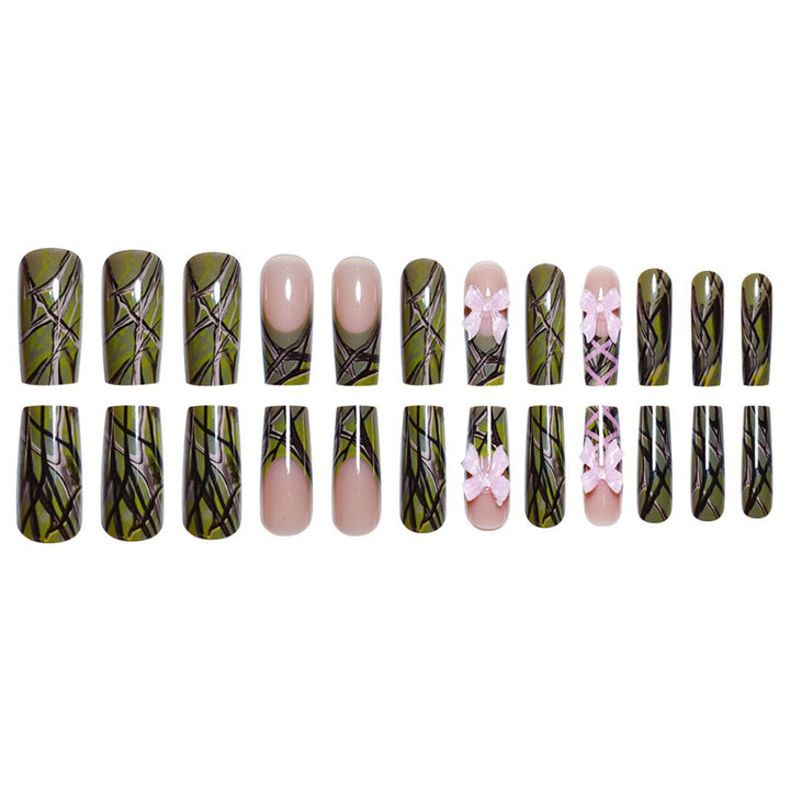 Decorative Long Press-On Nail Art with Bow Accents Kalsten