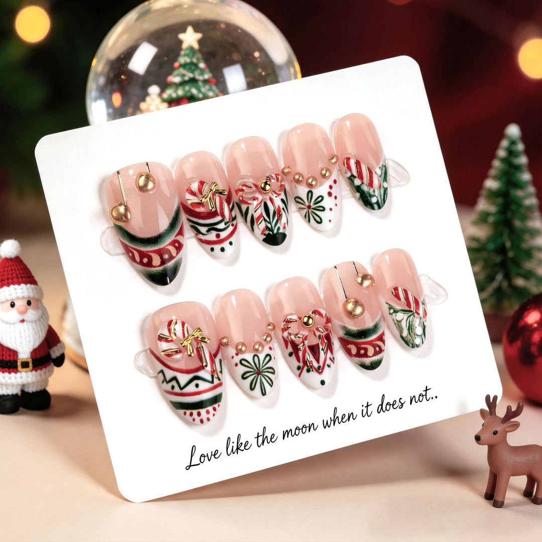 Festive Holiday-Themed Press-On Nail Art Set 1790738758