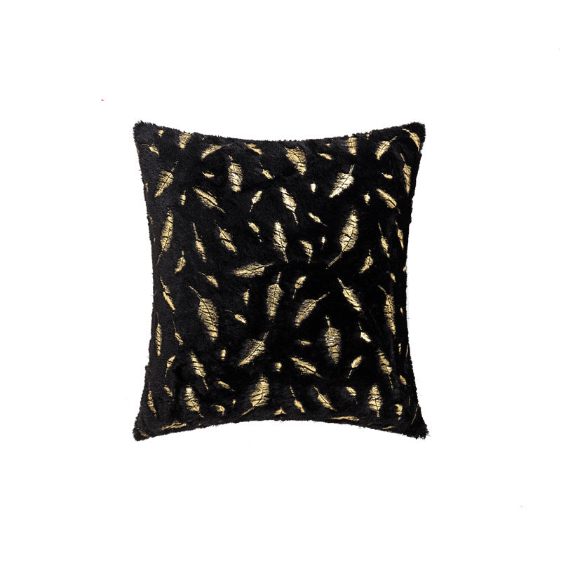 Square Plush Decorative Cushion with Metallic Feather Accent and Removable Cover