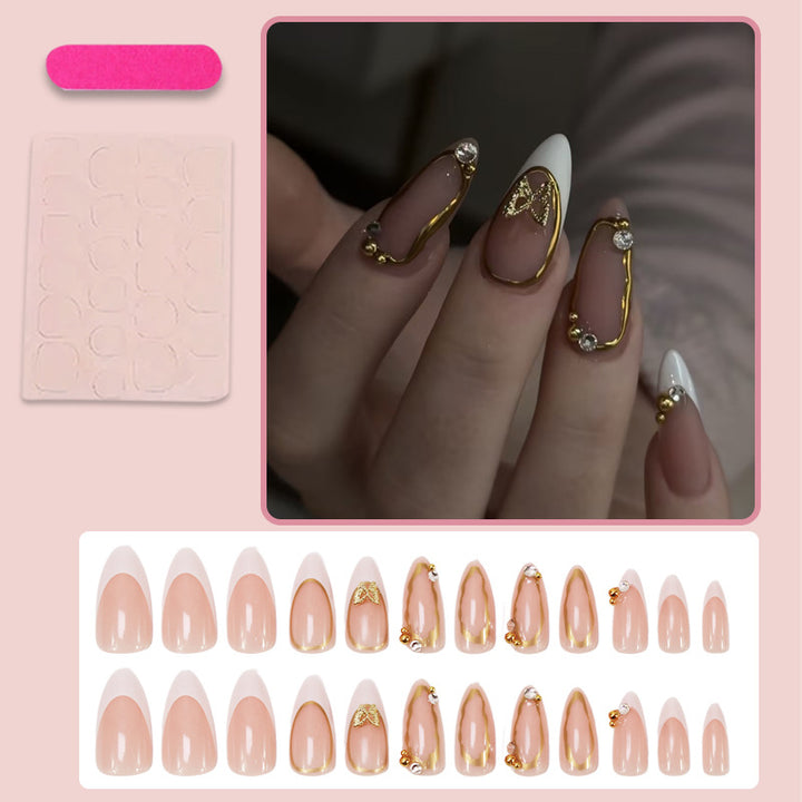 Artificial nail set with elegant gold accents and luxurious decorations Kalsten