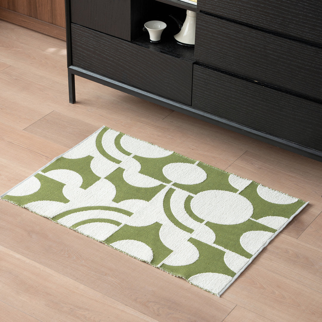 Modern runner rug with checkerboard and line structure