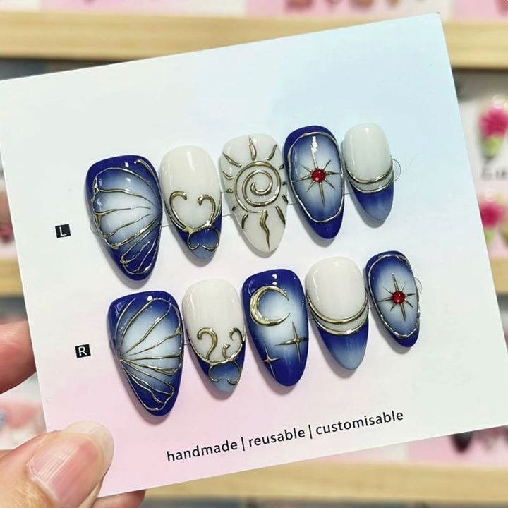 Artistic Press-On Nail Set with Decorative Designs