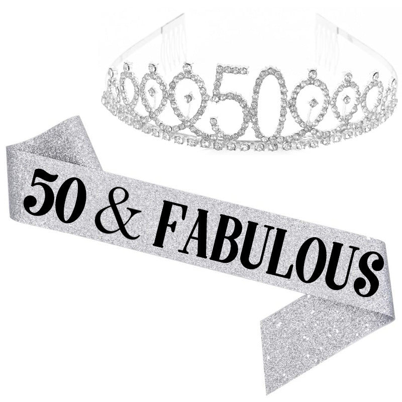 Girl Glittering Birthday Crown and Sash Set Kalsten