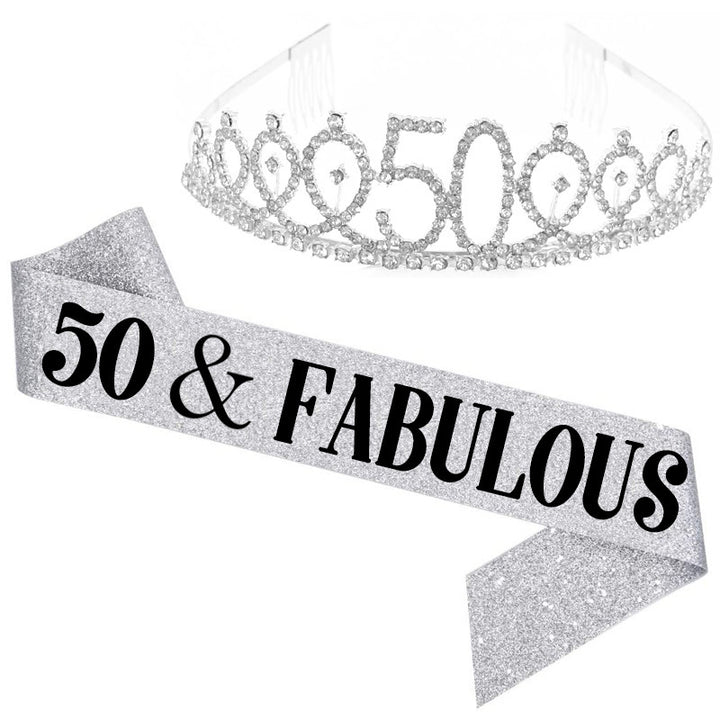 Girl Glittering Birthday Crown and Sash Set Kalsten