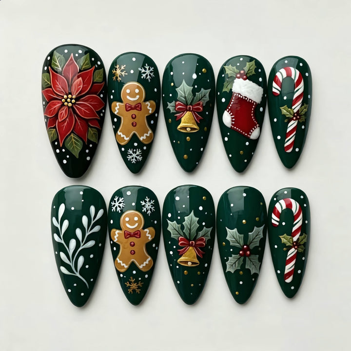 Festive Christmas-Themed Press-On Nail Art Set Kalsten