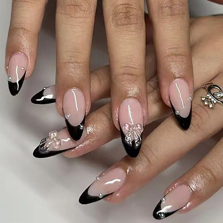Elegant Stiletto Press-On Nail Art Set with Decorative Floral and Rhinestone Accents Kalsten