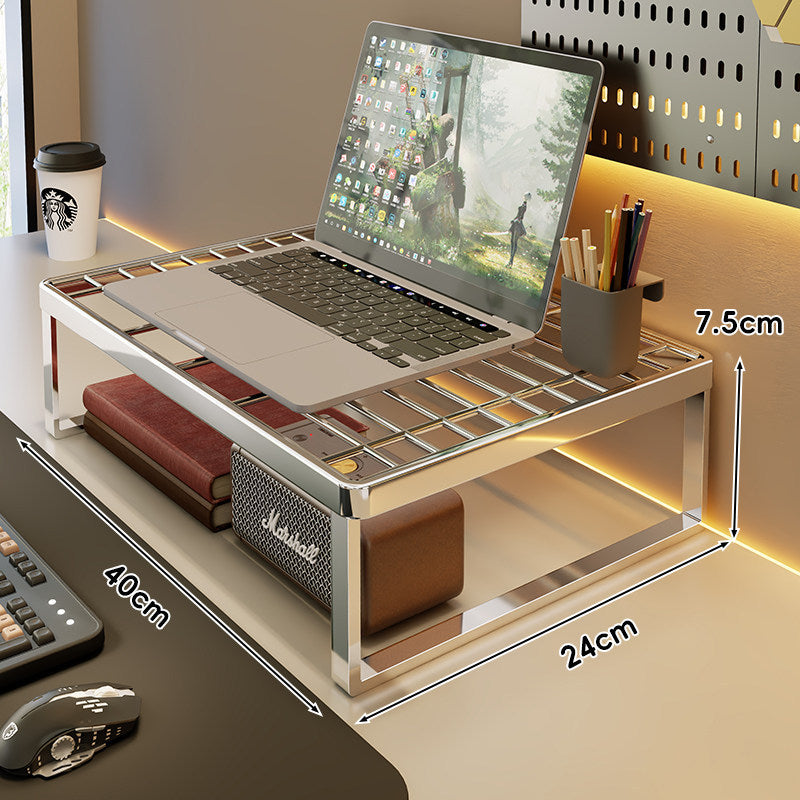 Ventilated Metal Grid Laptop & Monitor Riser with Under-Storage Shelf
