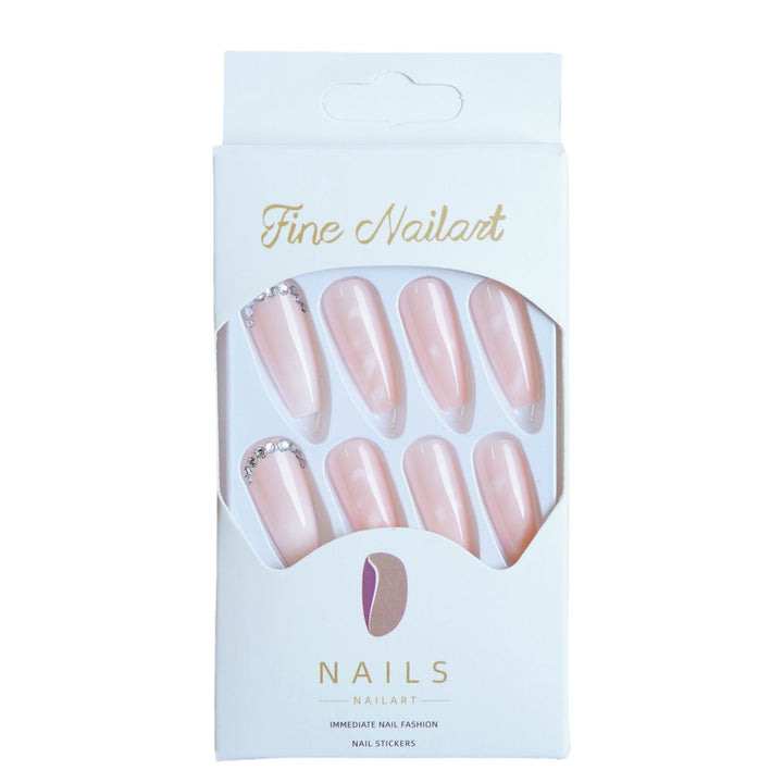 Elegant Long Acrylic Press-On Nail Set with Rhinestone Accents
