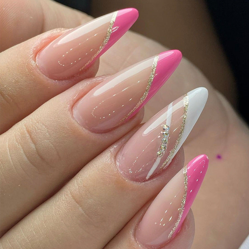 Elegant Stiletto Press-On Nail Set with Gold Accents Kalsten