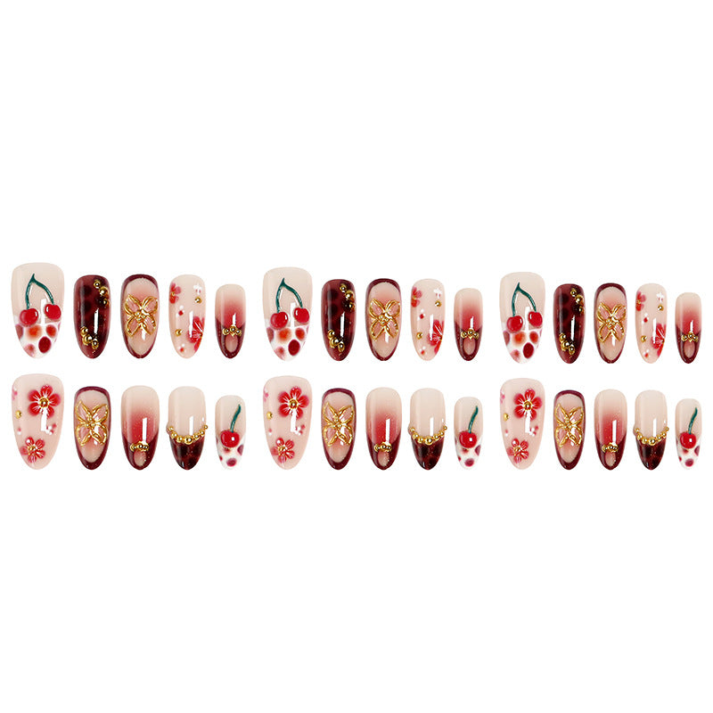 Artful nail tips with cheerful flower and cherry design Kalsten
