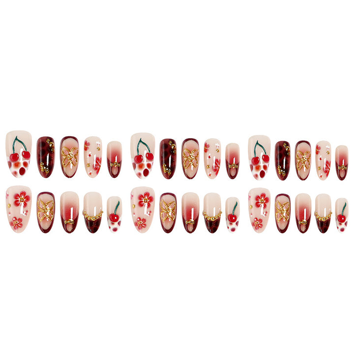Artful nail tips with cheerful flower and cherry design Kalsten