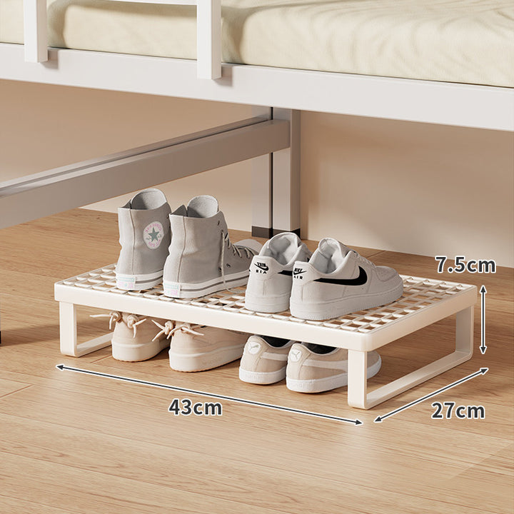 Low-Profile Stackable Shoe Riser Shelf with Ventilated Grid Top for Under-Bed and Entryway
